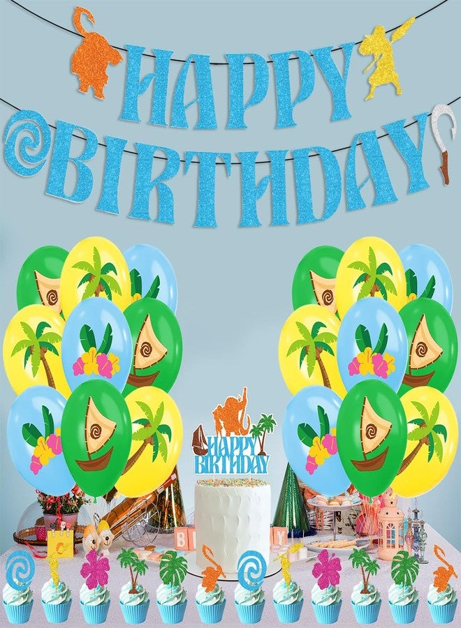 OULUN Birthday Party Decoration Set For Moanna - Moanna Cake Topper, Hawaii Tropical Sandy Beach Birthday Party Supplies, Includes Banner Balloon Cake Decoration - Image 5